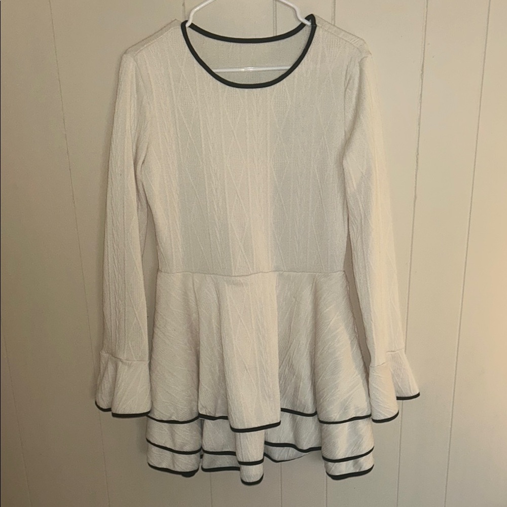 NWOT Black and Cream Peplum Ruffled Long Sleeve Dress